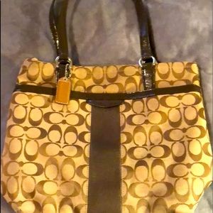 Coach Signature Stripe Brown Tote Shoulder Bag F28504.